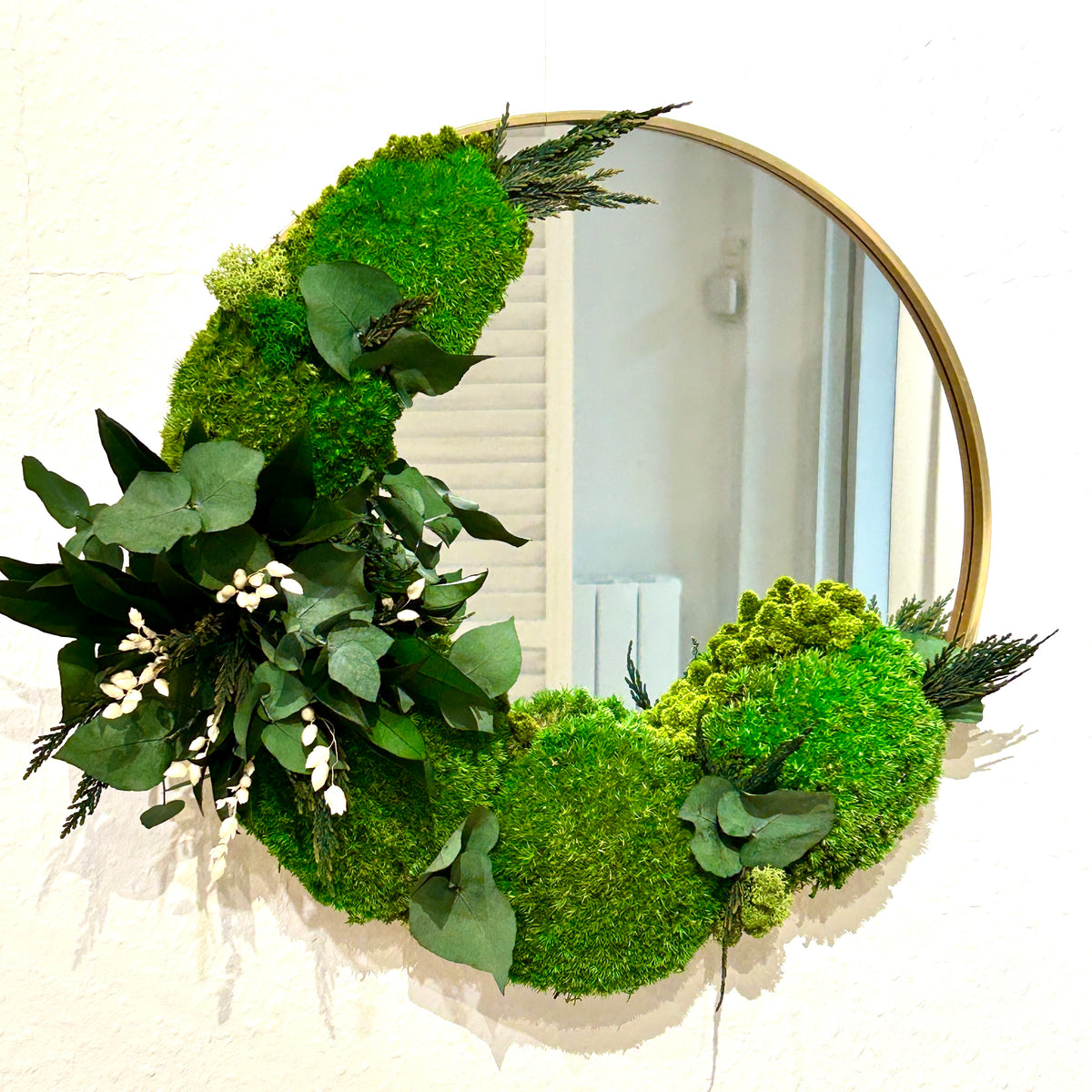 Miroir rond avec mousse et végétaux stabilisés « Nature »