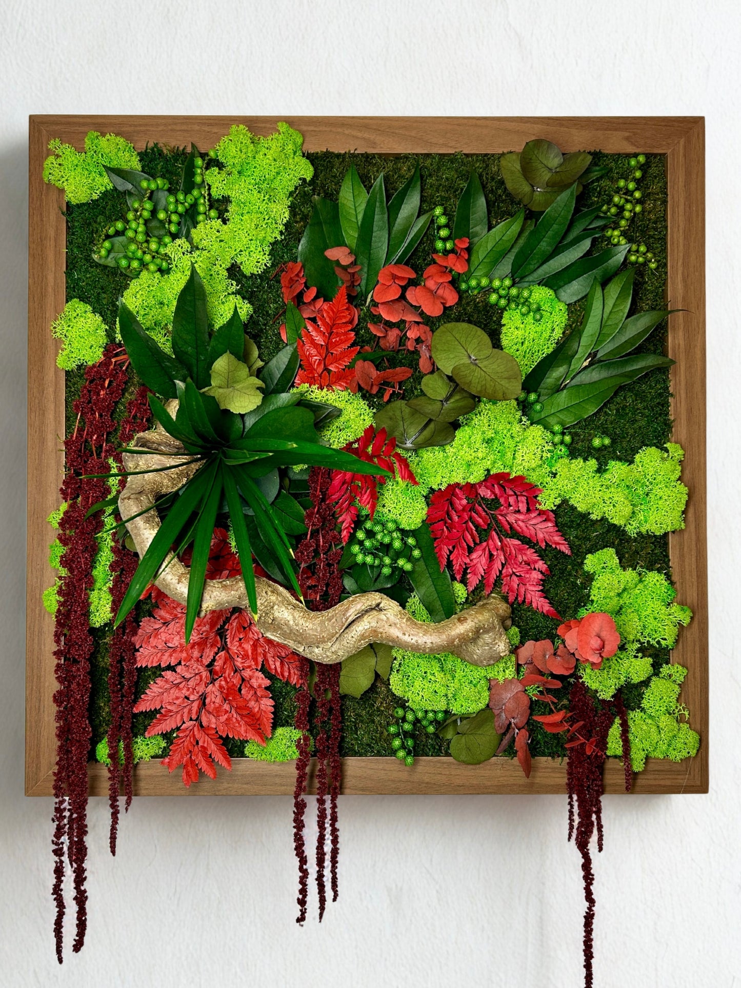 Tableau végétal stabilisé contemporain avec racine décorative et feuillages