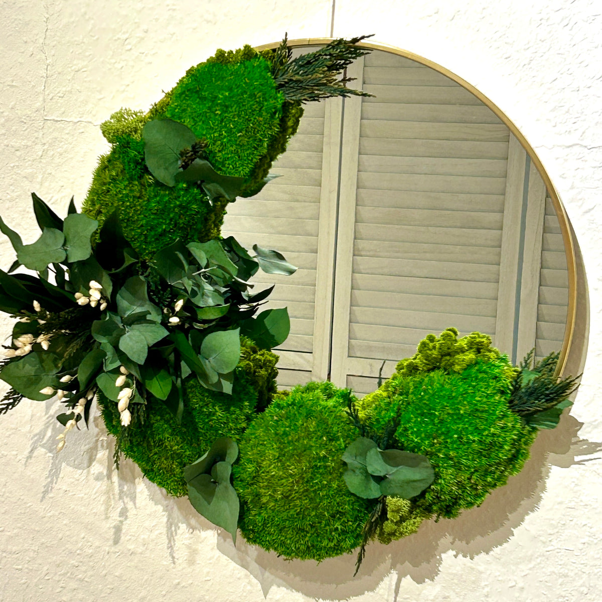 Miroir rond avec mousse et végétaux stabilisés « Nature »