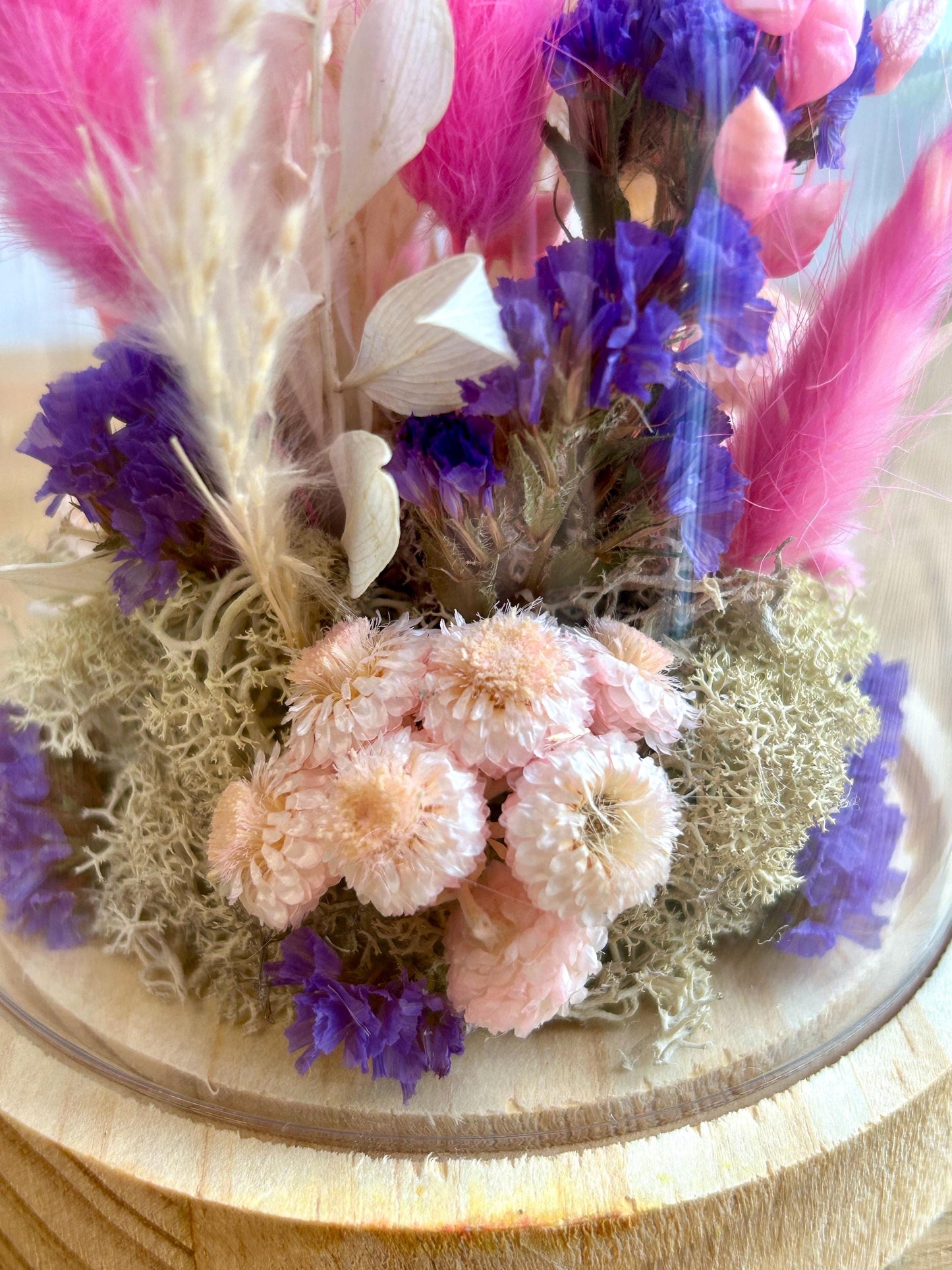 Cloche de fleurs séchées “Flamant rose”
